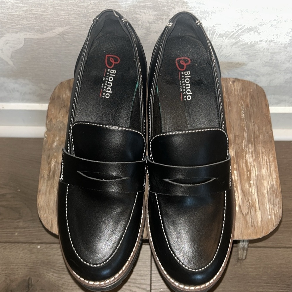 BLONDO Daina Black Chunky Heel Waterproof Platform Penny Loafers, 9.5 - Picture 5 of 6